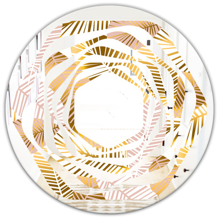 Golden Palm Leaves II - Modern Round or Oval Wall Mirror - Whirl