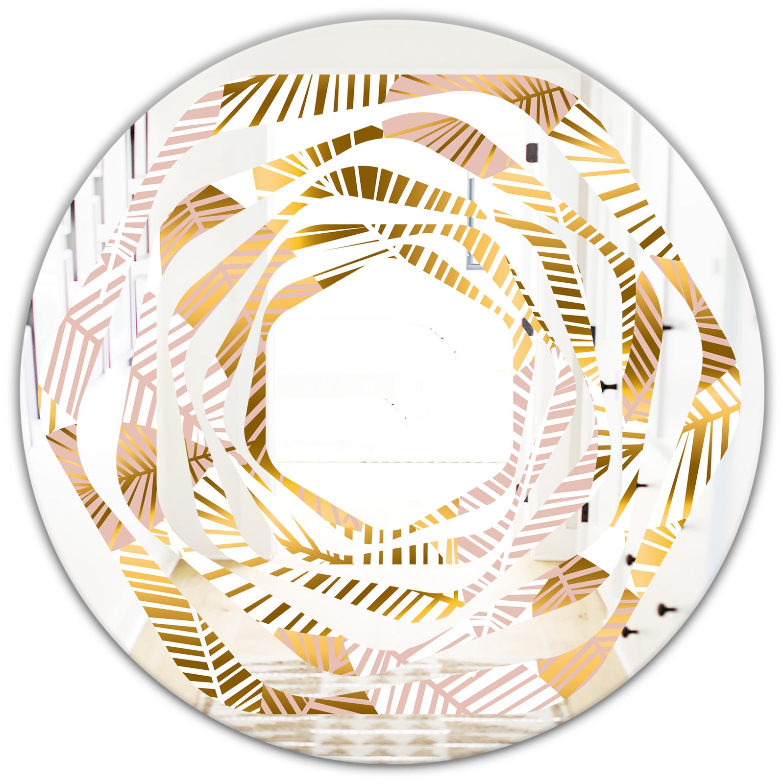Golden Palm Leaves II - Modern Round or Oval Wall Mirror - Whirl