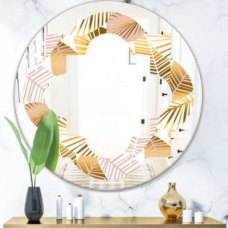 Golden Palm Leaves II - Modern Round or Oval Wall Mirror - Quatrefoil