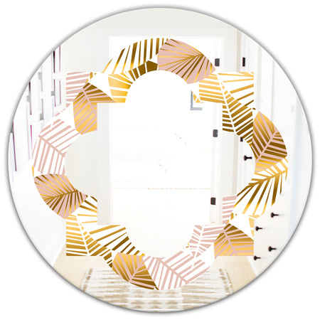 Golden Palm Leaves II - Modern Round or Oval Wall Mirror - Quatrefoil