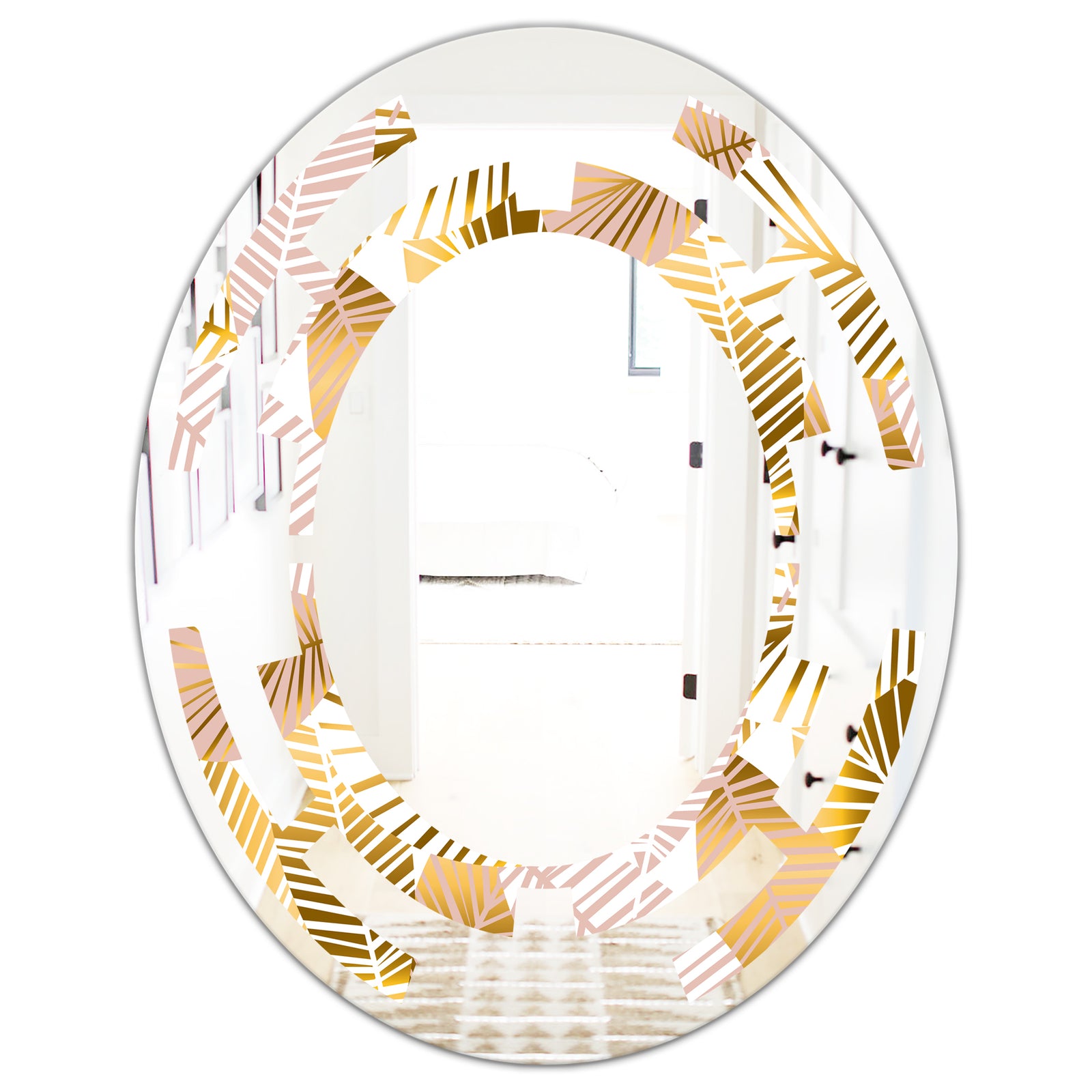 Golden Palm Leaves II - Modern Round or Oval Wall Mirror - Space