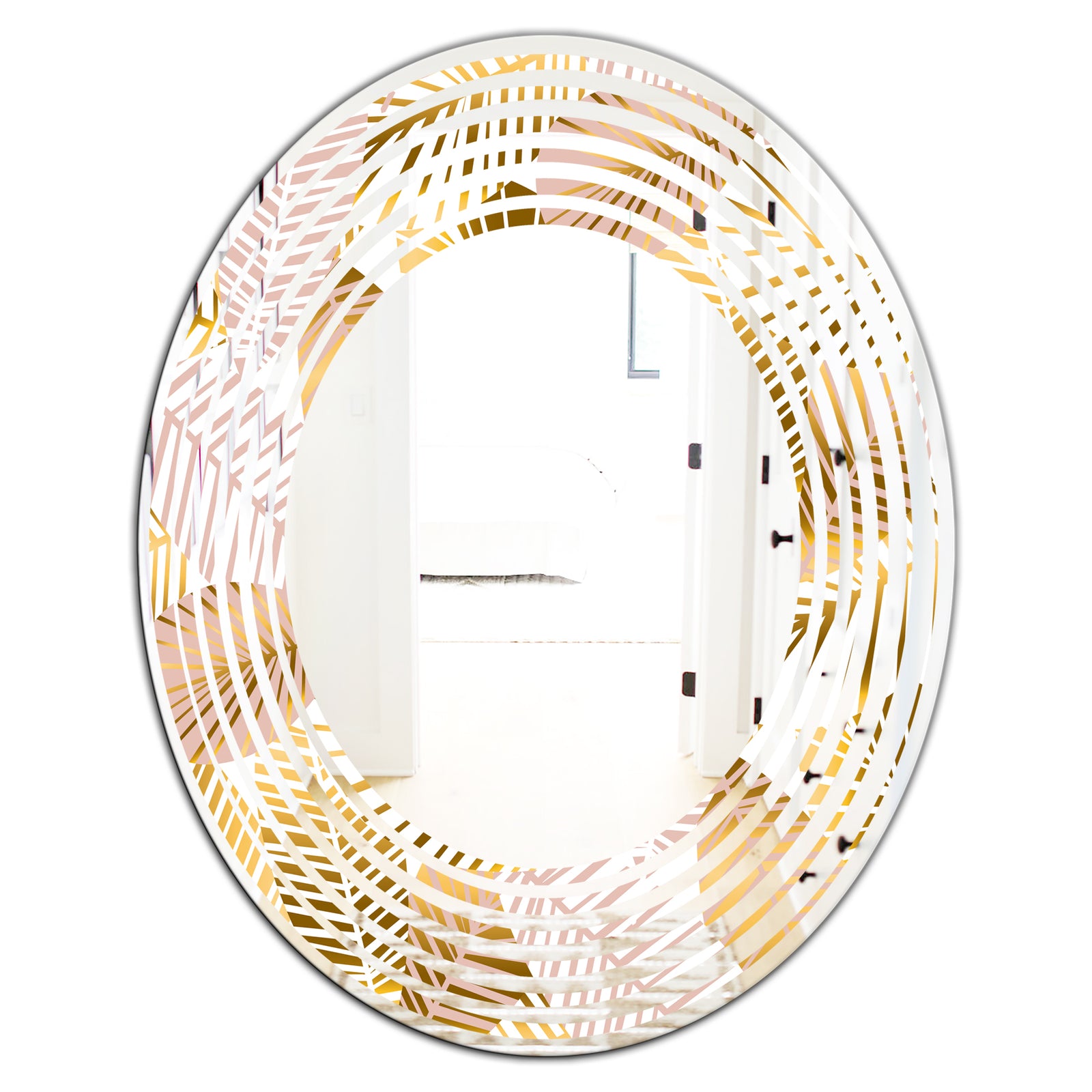Golden Palm Leaves II - Modern Round or Oval Wall Mirror - Wave