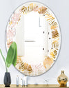 Golden Palm Leaves II - Modern Round or Oval Wall Mirror - Leaves