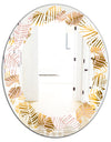 Golden Palm Leaves II - Modern Round or Oval Wall Mirror - Leaves