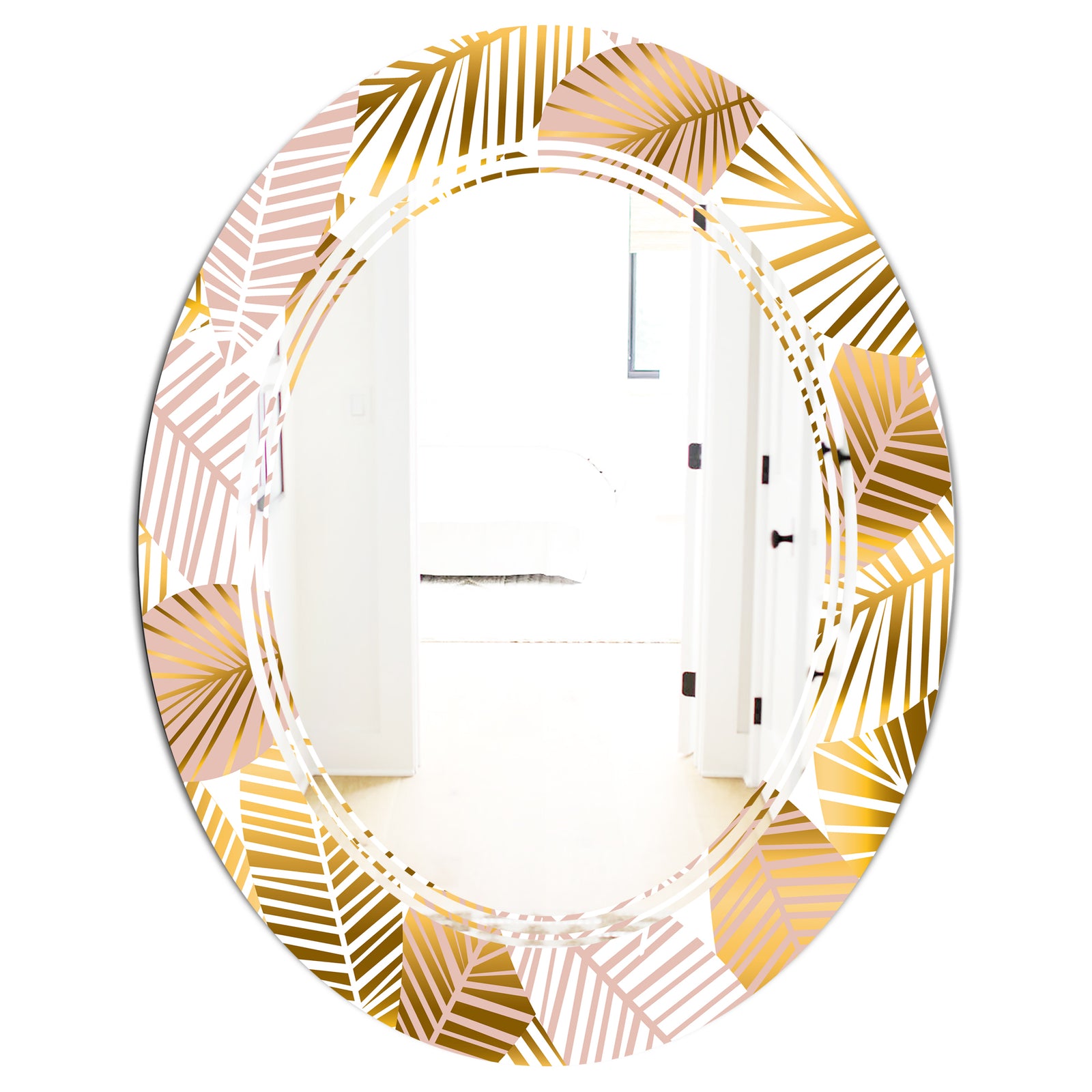 Golden Palm Leaves II - Modern Round or Oval Wall Mirror - Triple C