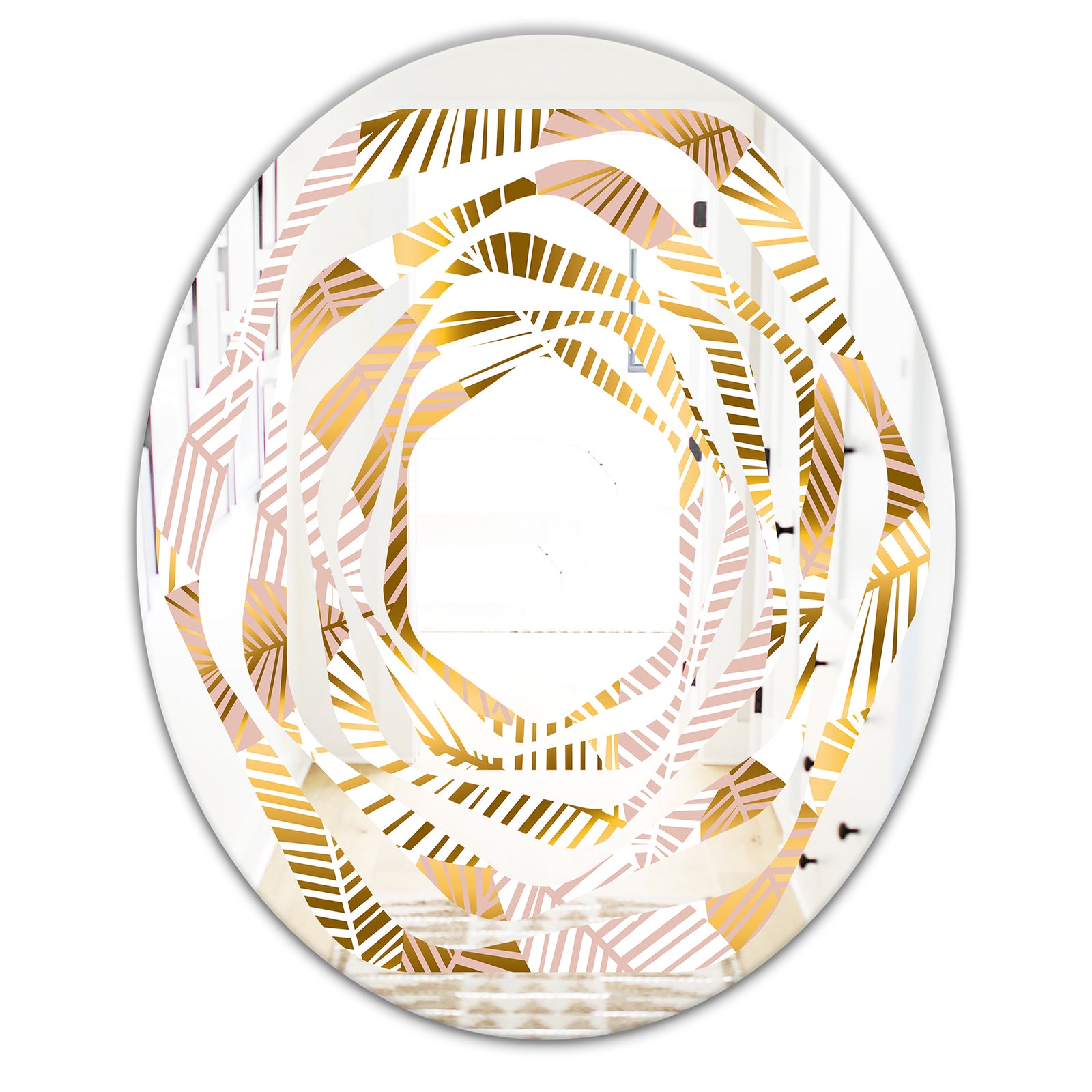 Golden Palm Leaves II - Modern Round or Oval Wall Mirror - Whirl