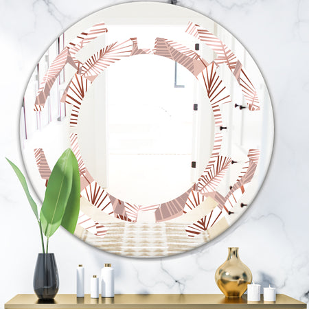 Golden Tropical Pattern IV - Modern Round or Oval Wall Mirror - Space
