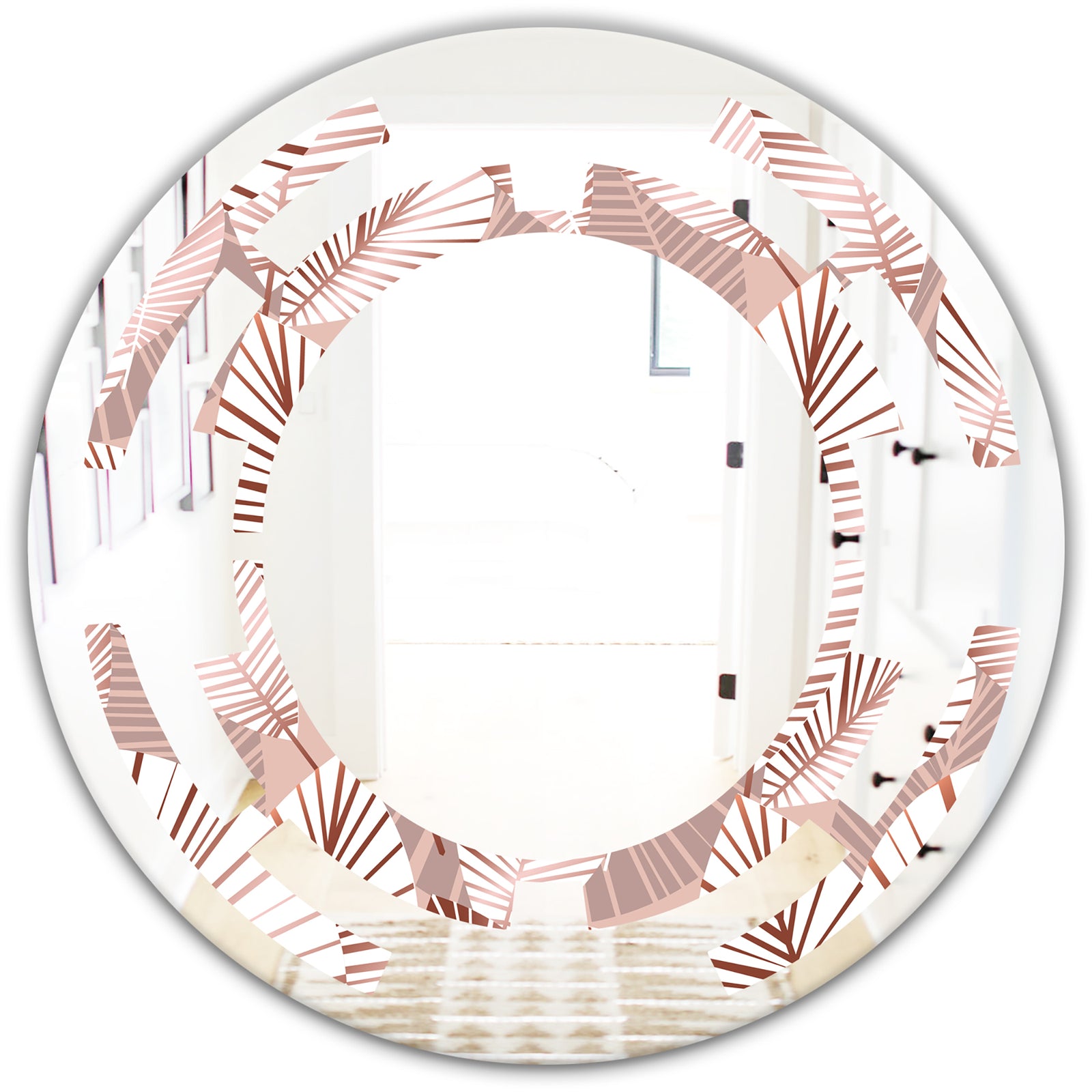 Golden Tropical Pattern IV - Modern Round or Oval Wall Mirror - Space