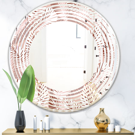 Golden Tropical Pattern IV - Modern Round or Oval Wall Mirror - Wave