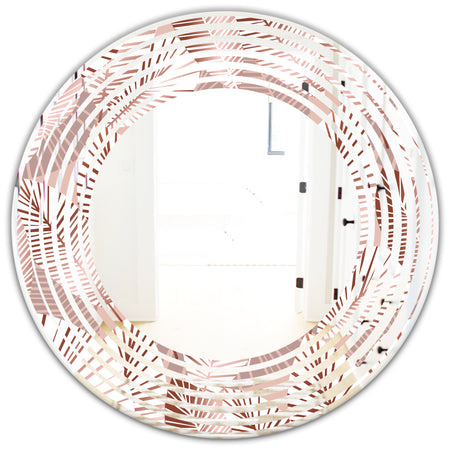 Golden Tropical Pattern IV - Modern Round or Oval Wall Mirror - Wave