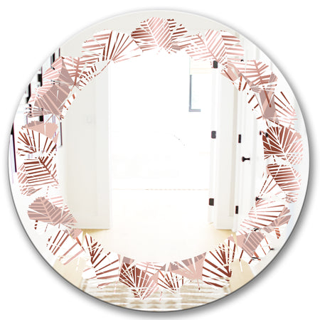 Golden Tropical Pattern IV - Modern Round or Oval Wall Mirror - Leaves