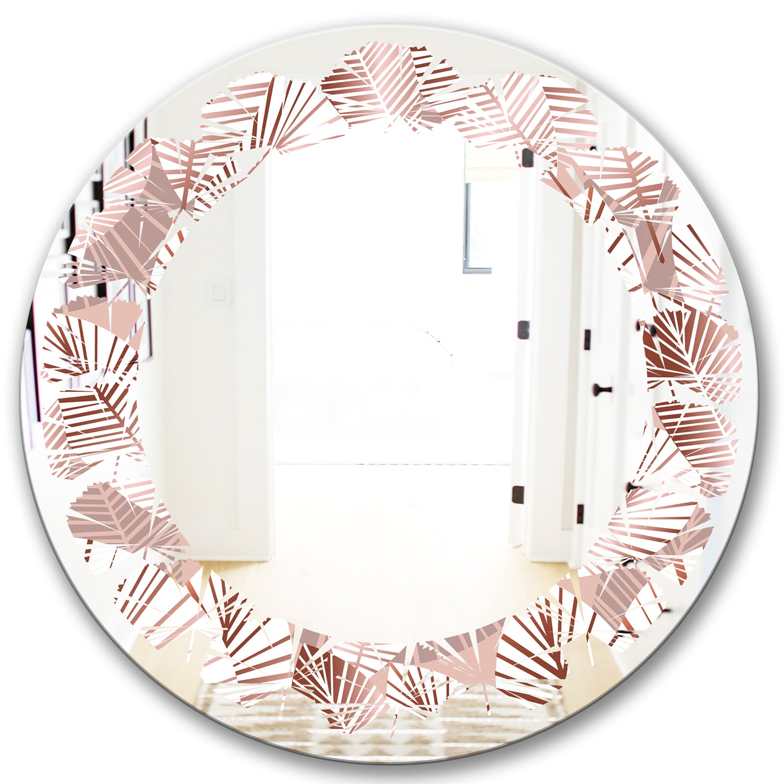 Golden Tropical Pattern IV - Modern Round or Oval Wall Mirror - Leaves