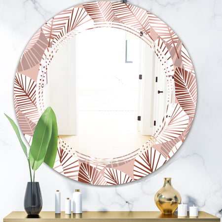 Golden Tropical Pattern IV - Modern Round or Oval Wall Mirror - Triple C