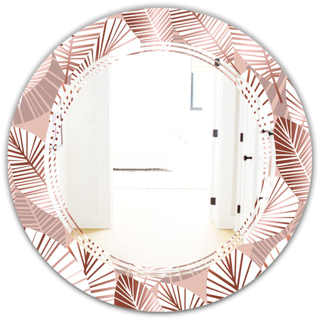 Golden Tropical Pattern IV - Modern Round or Oval Wall Mirror - Triple C