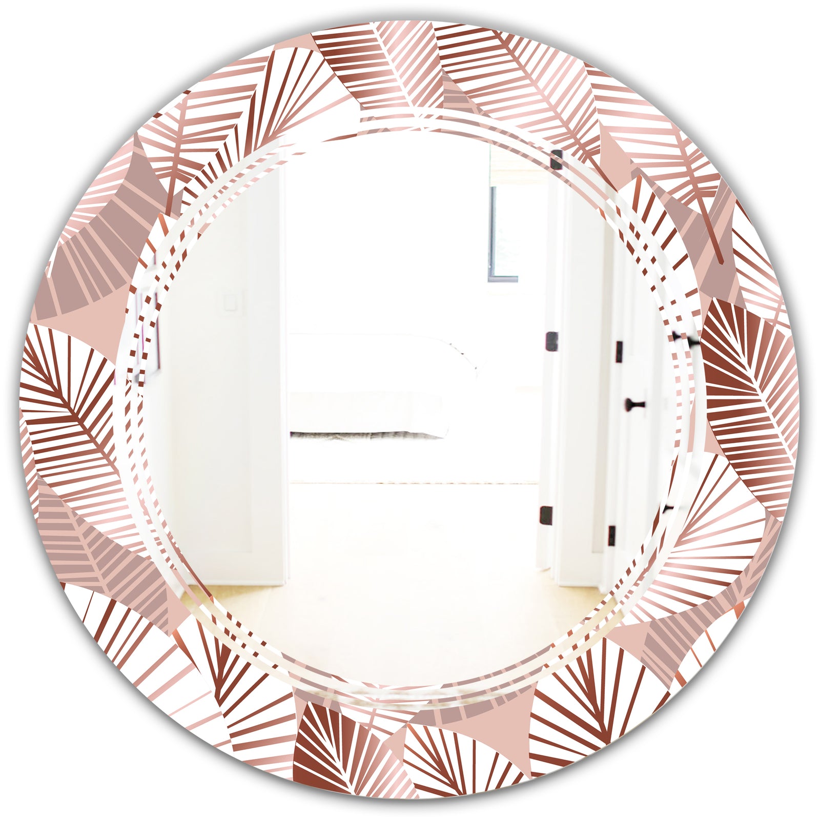 Golden Tropical Pattern IV - Modern Round or Oval Wall Mirror - Triple C