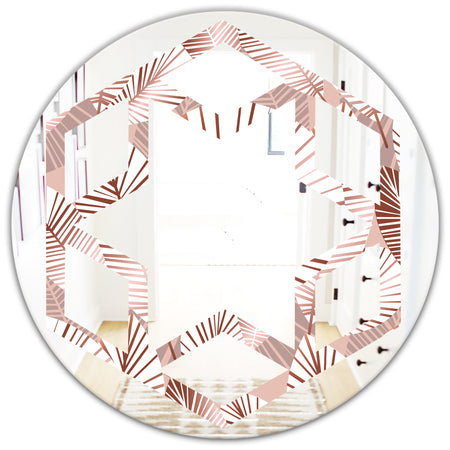 Golden Tropical Pattern IV - Modern Round or Oval Wall Mirror - Hexagon Star
