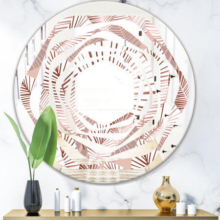 Golden Tropical Pattern IV - Modern Round or Oval Wall Mirror - Whirl