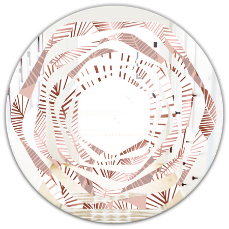 Golden Tropical Pattern IV - Modern Round or Oval Wall Mirror - Whirl