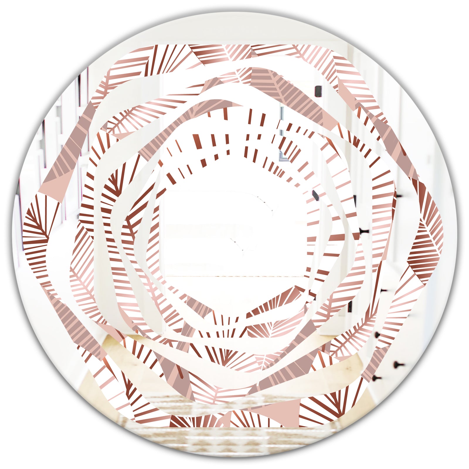 Golden Tropical Pattern IV - Modern Round or Oval Wall Mirror - Whirl