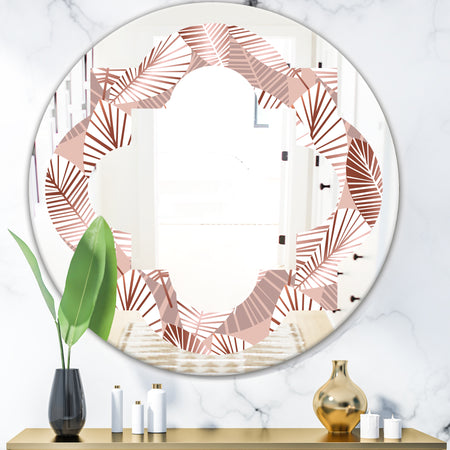 Golden Tropical Pattern IV - Modern Round or Oval Wall Mirror - Quatrefoil