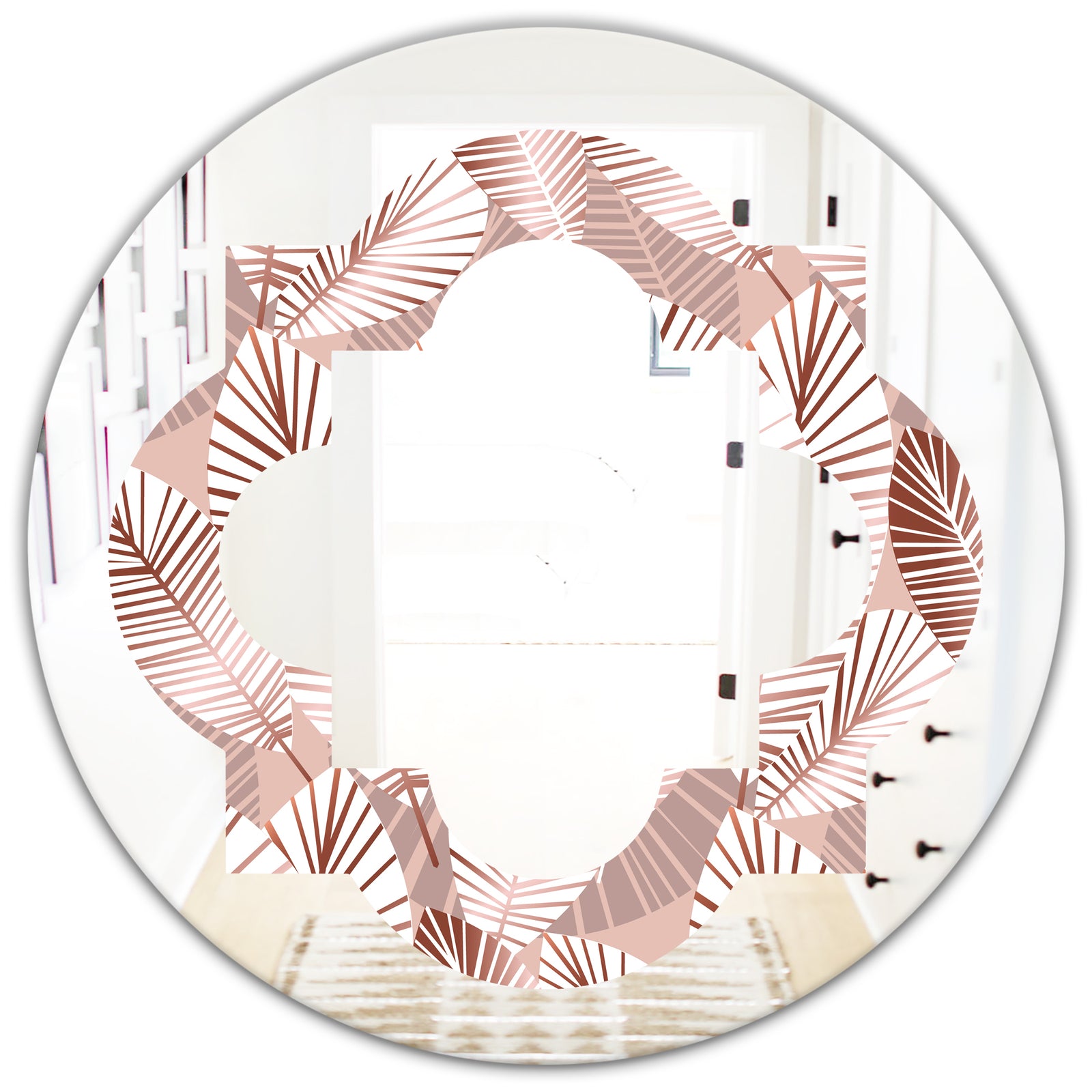 Golden Tropical Pattern IV - Modern Round or Oval Wall Mirror - Quatrefoil