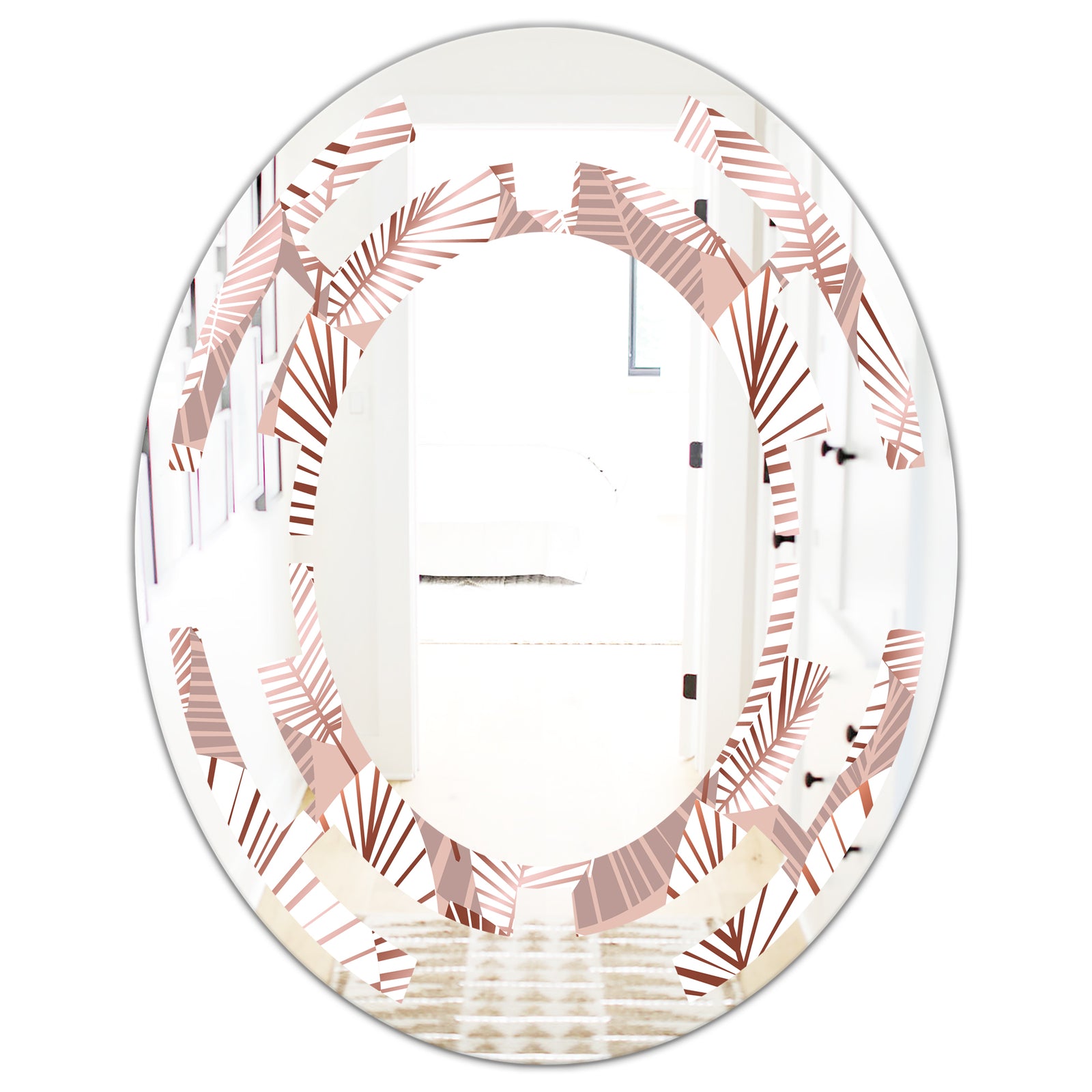 Golden Tropical Pattern IV - Modern Round or Oval Wall Mirror - Space