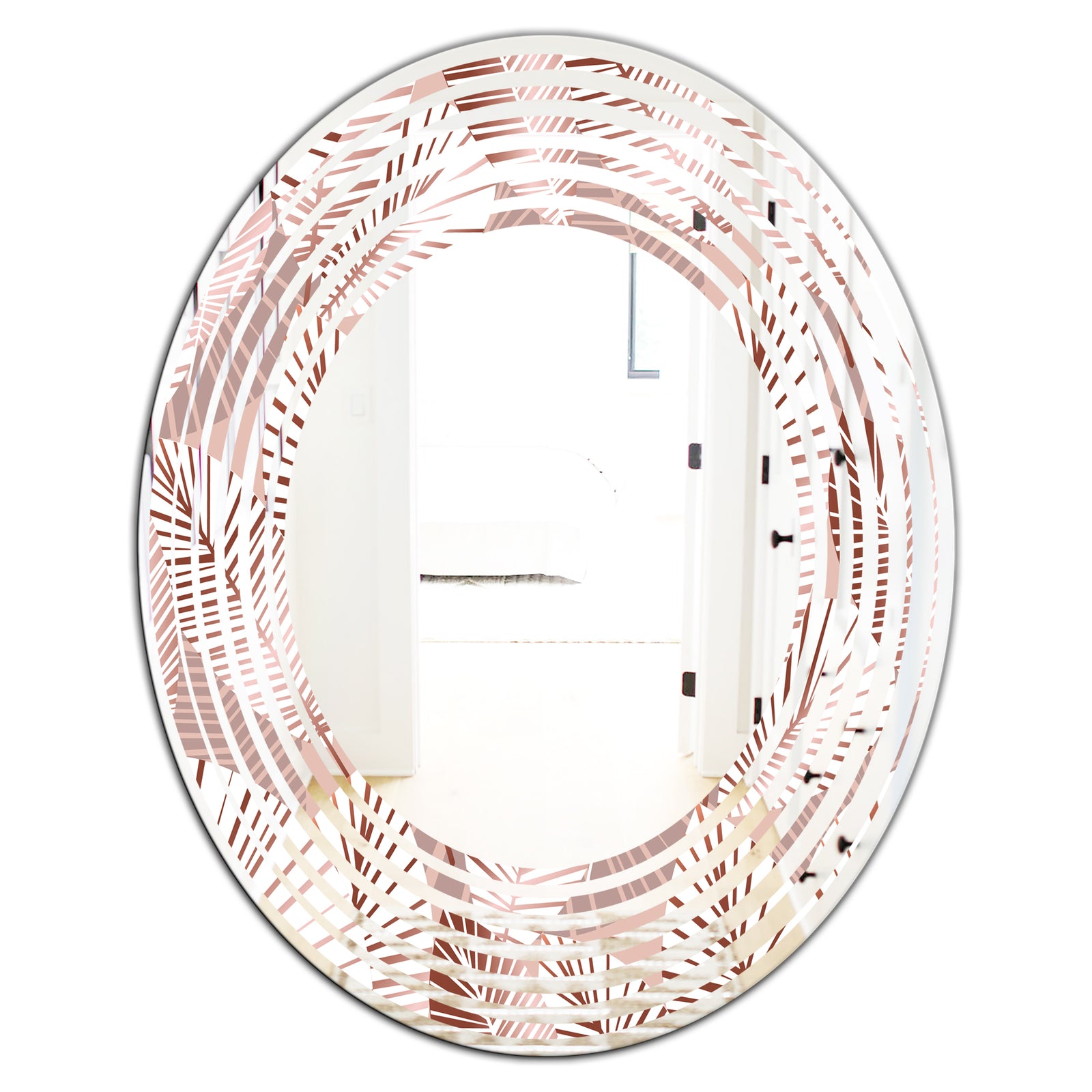 Golden Tropical Pattern IV - Modern Round or Oval Wall Mirror - Wave