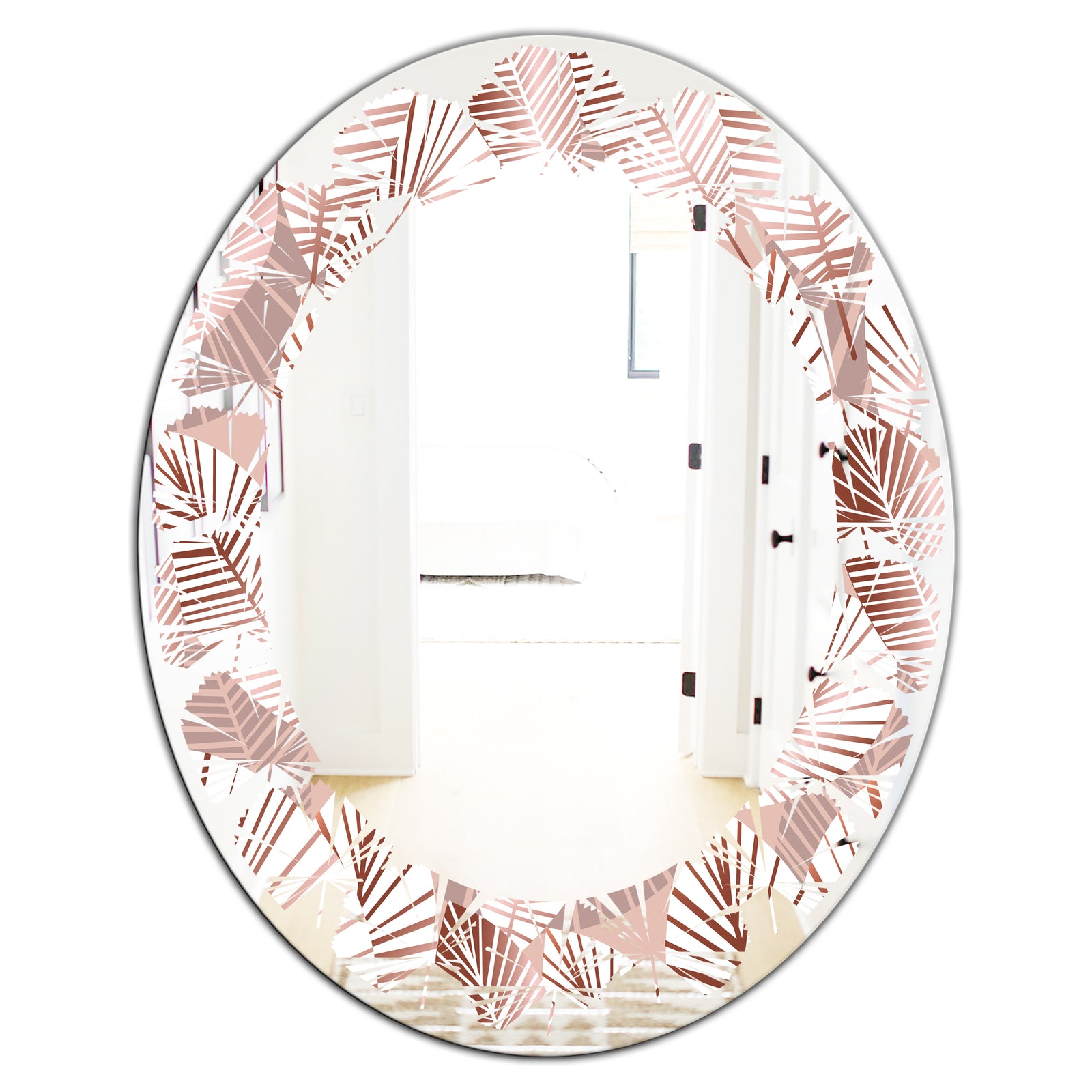 Golden Tropical Pattern IV - Modern Round or Oval Wall Mirror - Leaves
