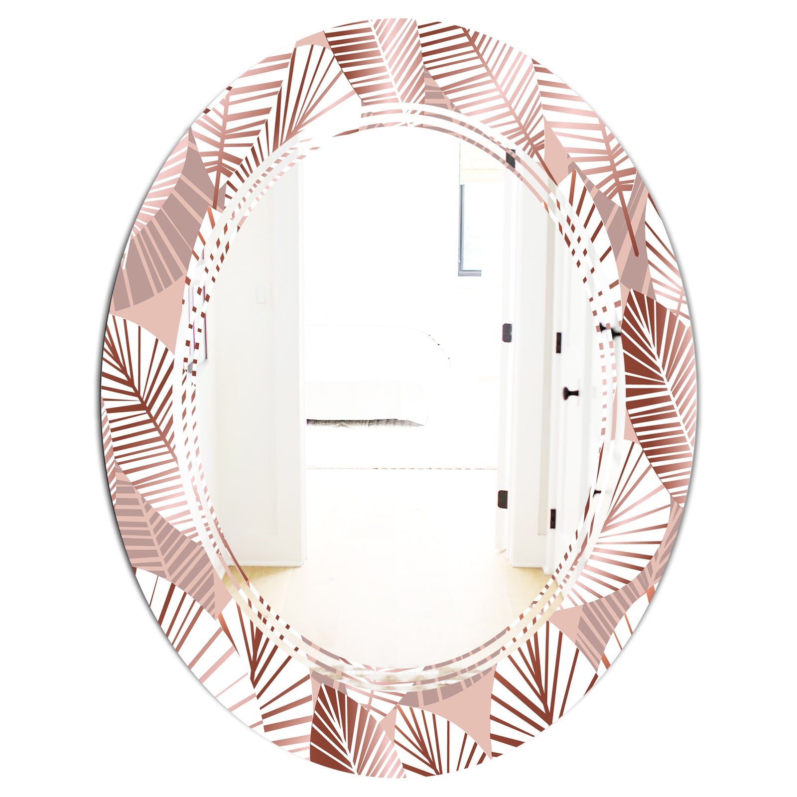 Golden Tropical Pattern IV - Modern Round or Oval Wall Mirror - Triple C