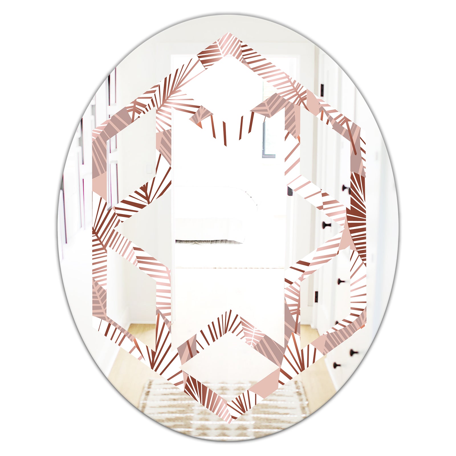 Golden Tropical Pattern IV - Modern Round or Oval Wall Mirror - Hexagon Star