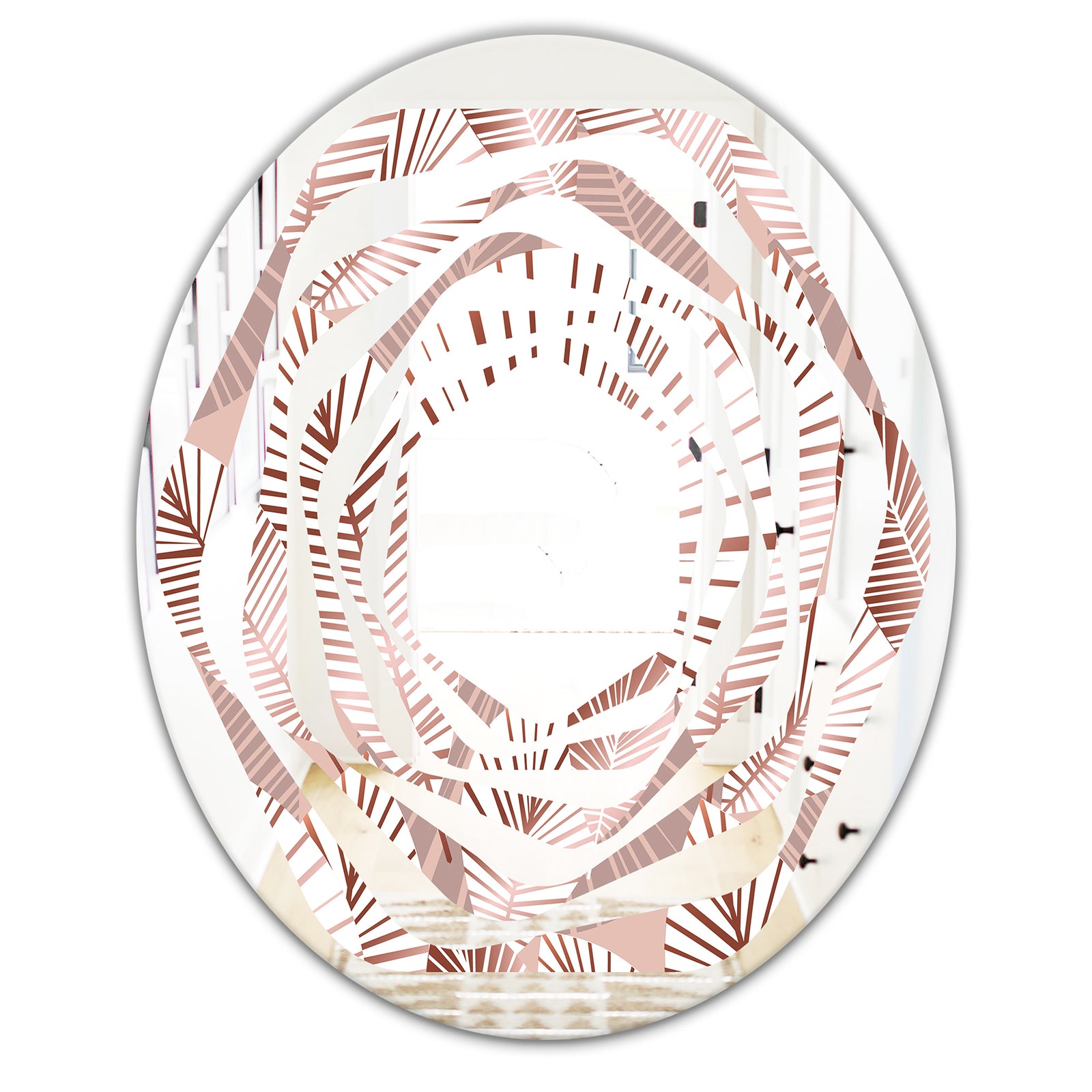Golden Tropical Pattern IV - Modern Round or Oval Wall Mirror - Whirl