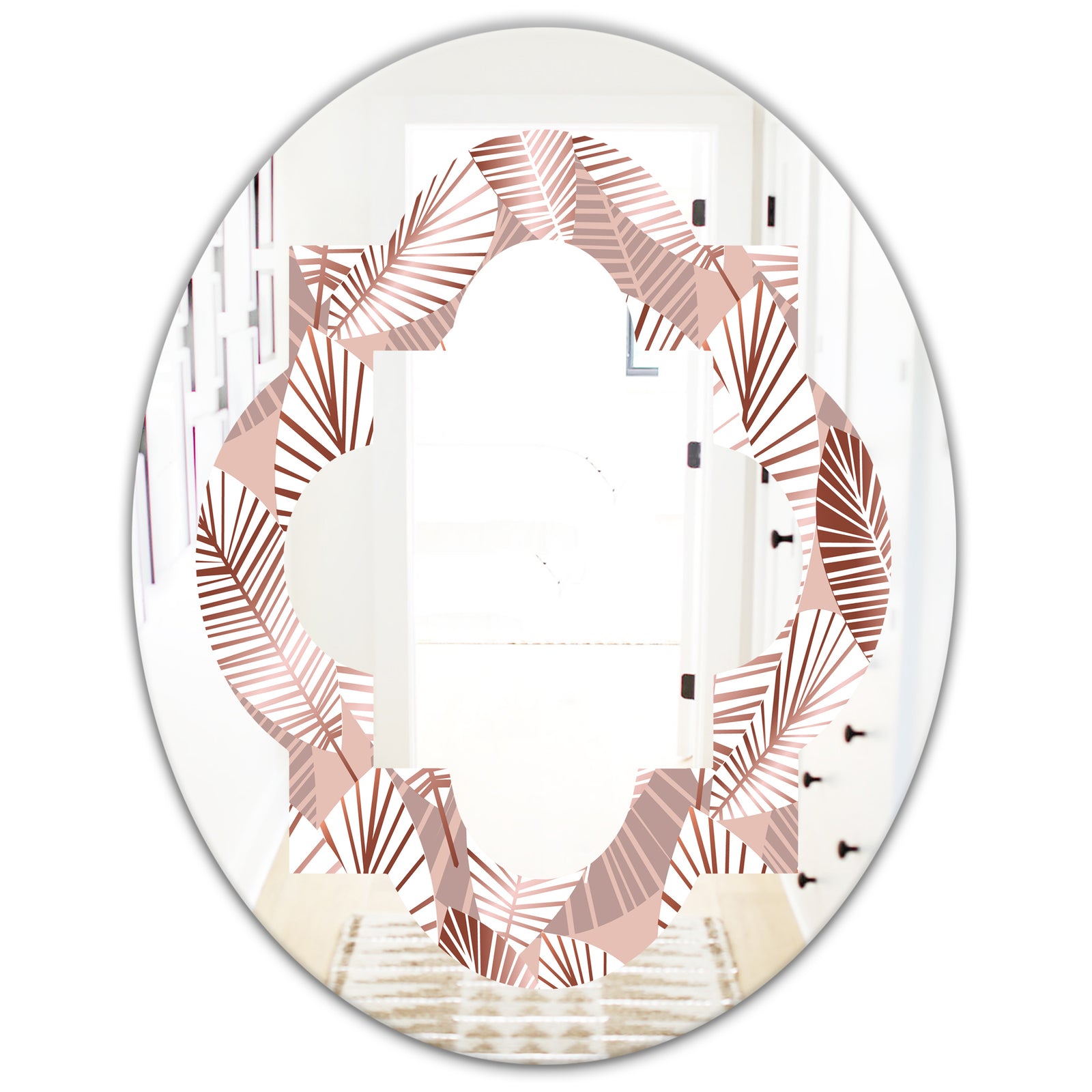 Golden Tropical Pattern IV - Modern Round or Oval Wall Mirror - Quatrefoil