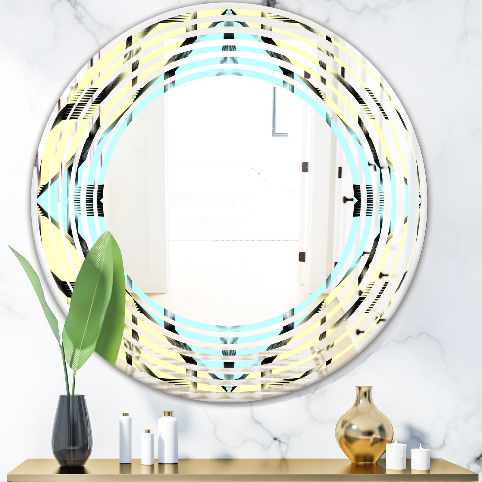 Black and White Fashion Ornament - Modern Round or Oval Wall Mirror - Wave