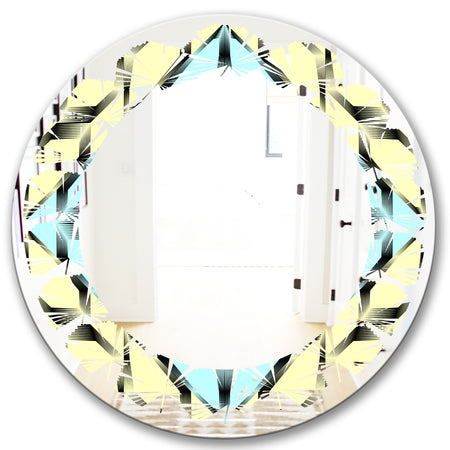 Black and White Fashion Ornament - Modern Round or Oval Wall Mirror - Leaves