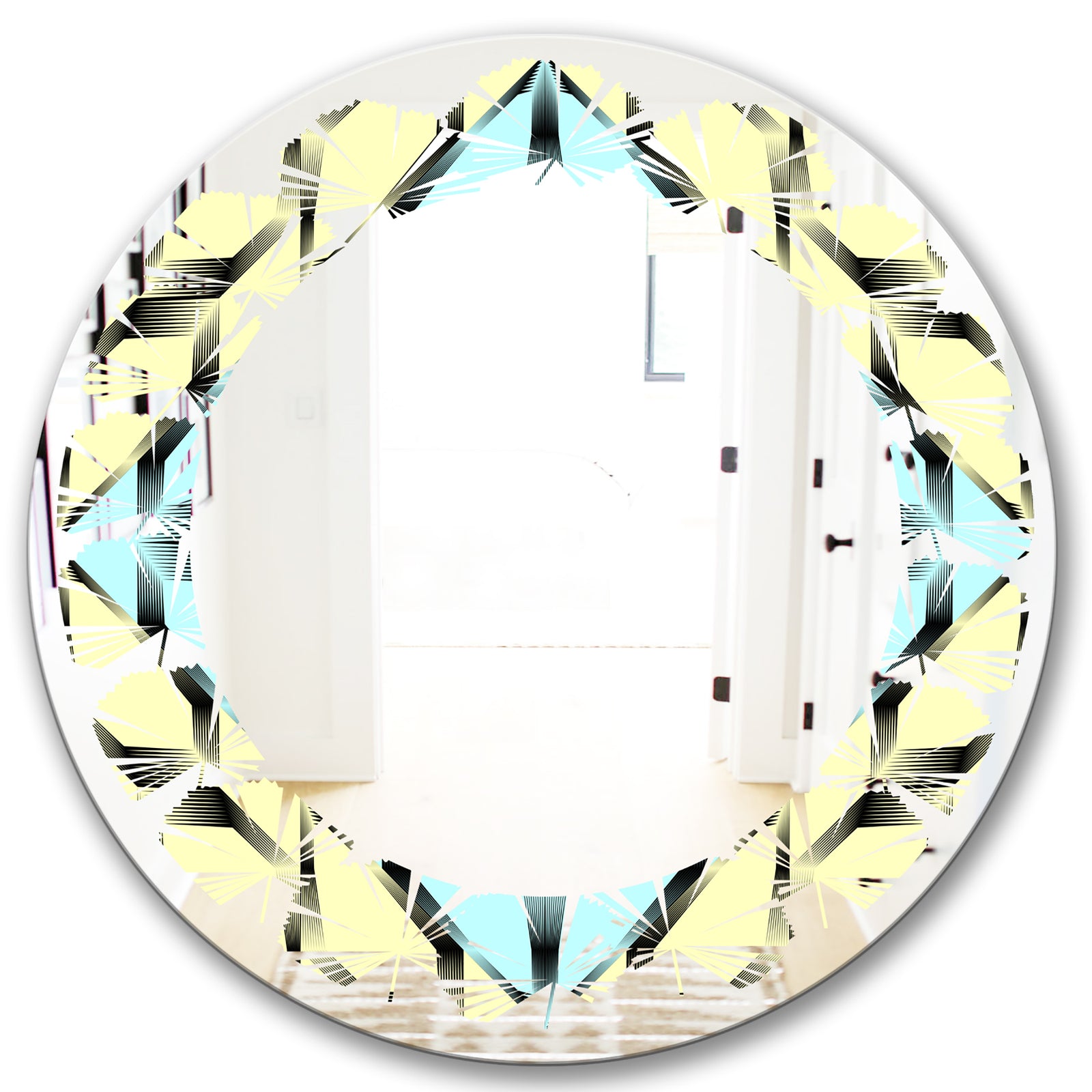 Black and White Fashion Ornament - Modern Round or Oval Wall Mirror - Leaves
