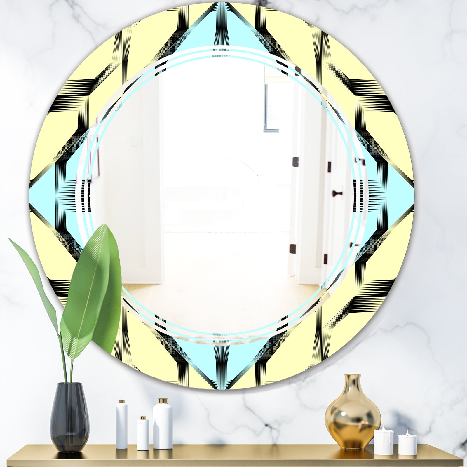 Black and White Fashion Ornament - Modern Round or Oval Wall Mirror - Triple C