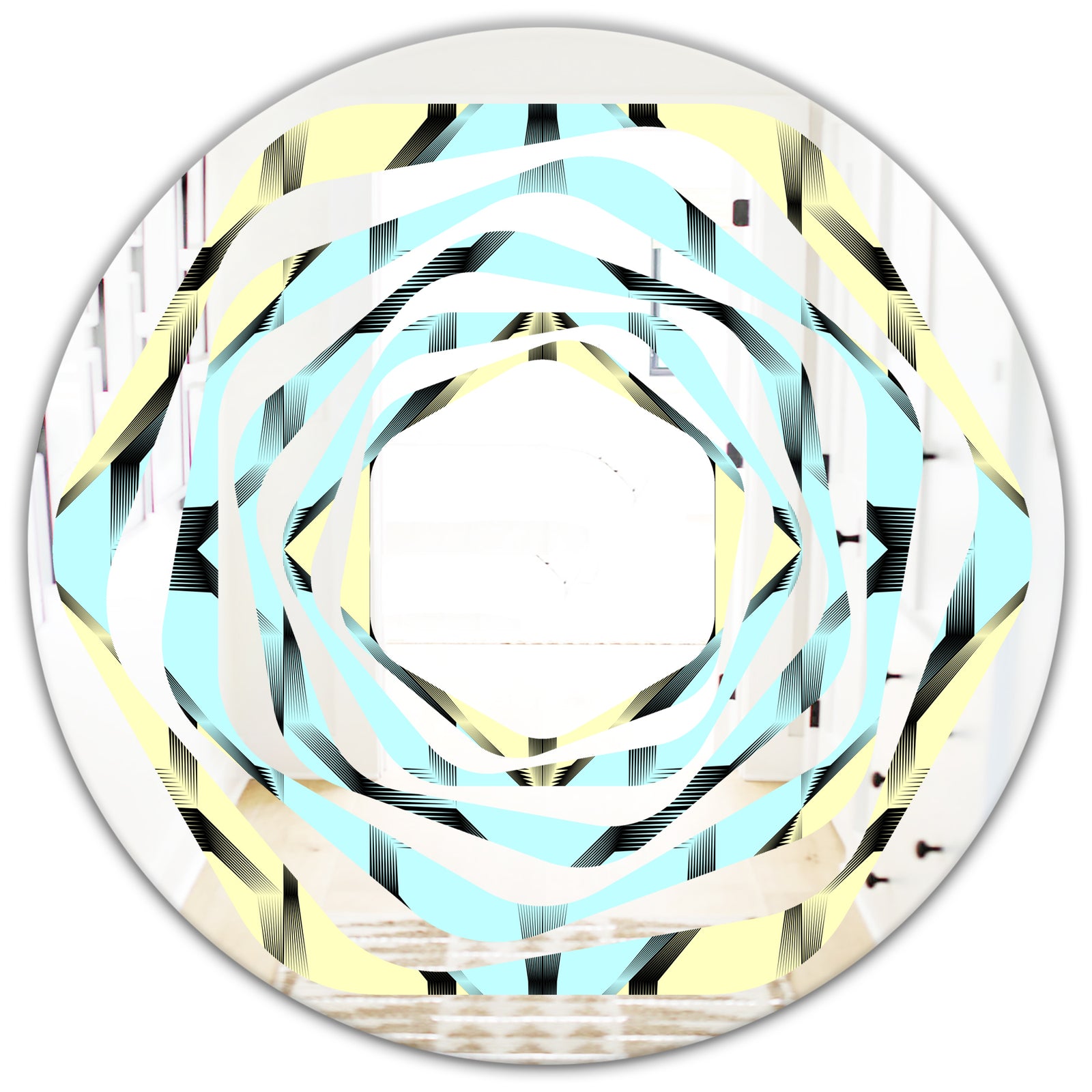 Black and White Fashion Ornament - Modern Round or Oval Wall Mirror - Whirl