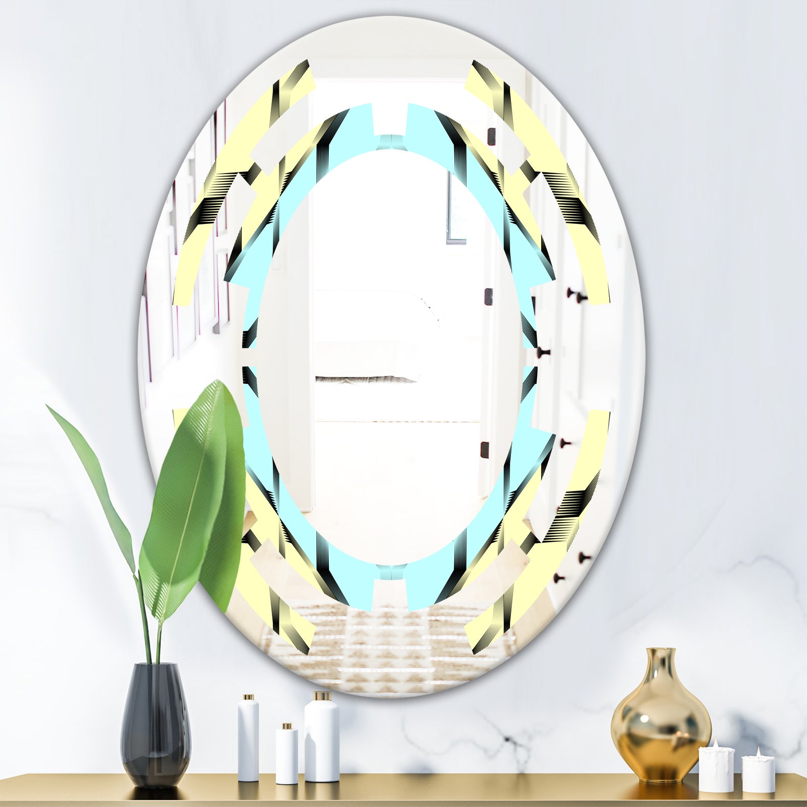 Black and White Fashion Ornament - Modern Round or Oval Wall Mirror - Space