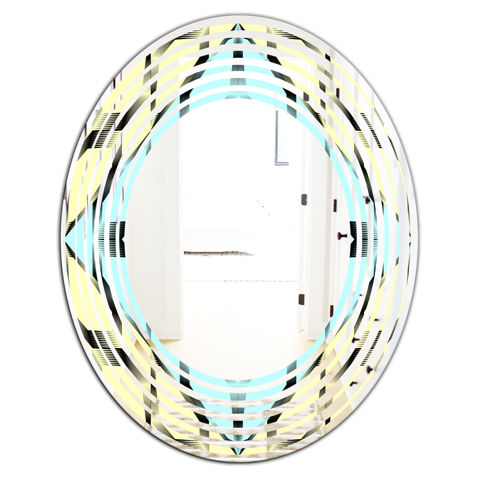 Black and White Fashion Ornament - Modern Round or Oval Wall Mirror - Wave