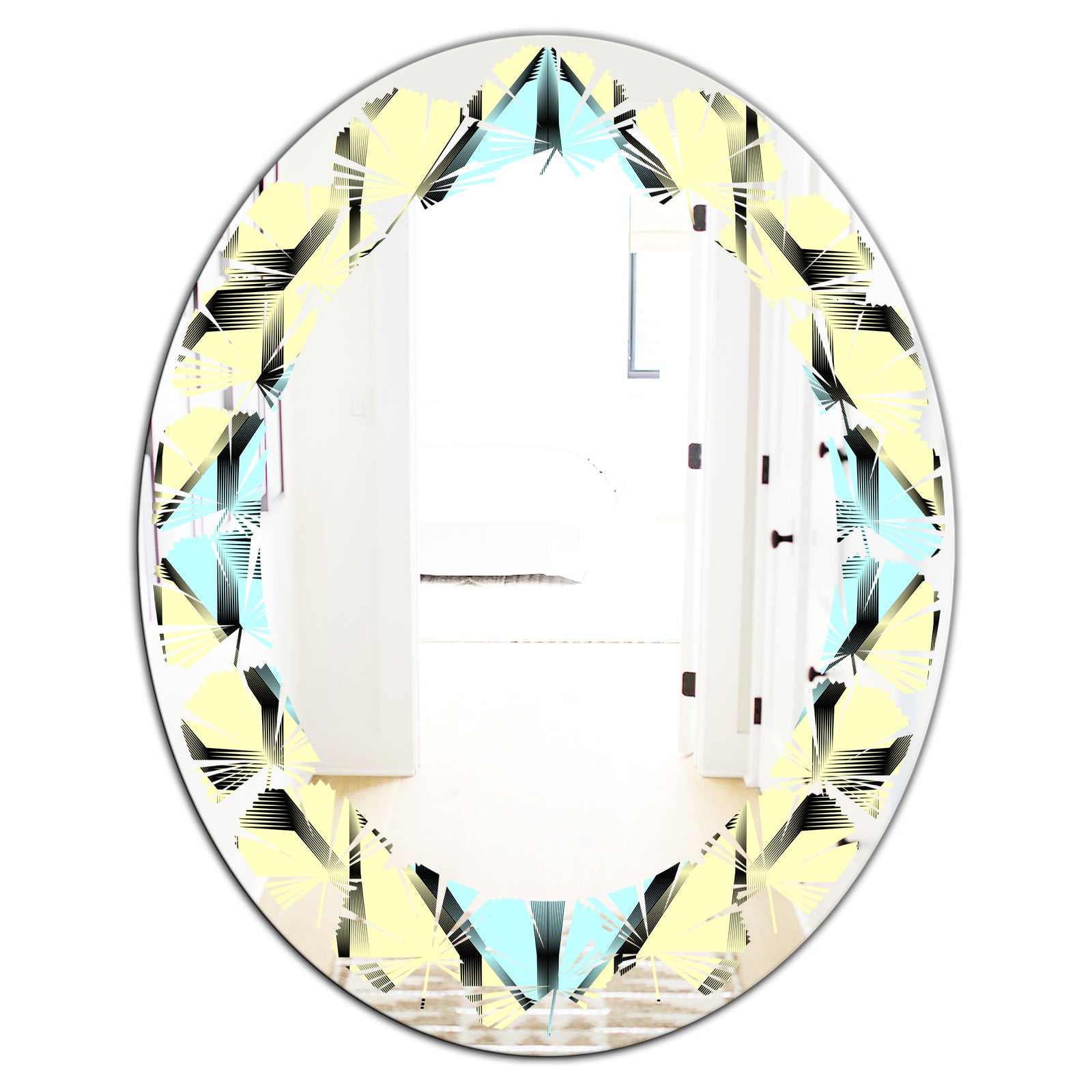 Black and White Fashion Ornament - Modern Round or Oval Wall Mirror - Leaves
