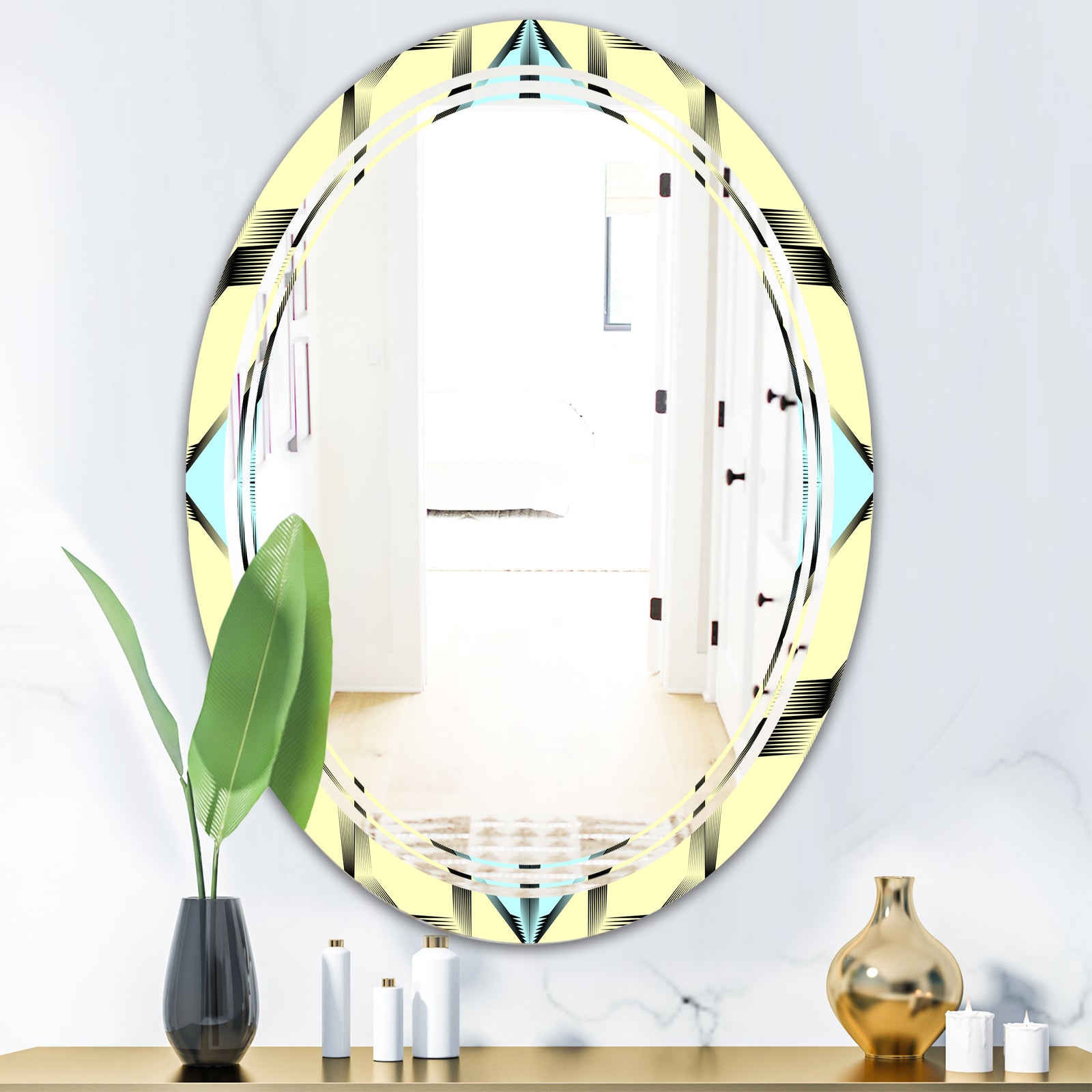 Black and White Fashion Ornament - Modern Round or Oval Wall Mirror - Triple C