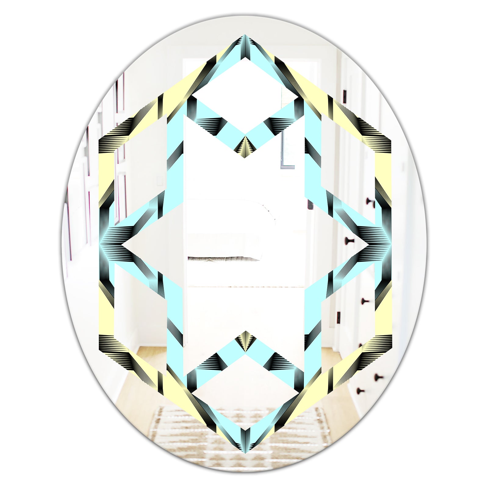 Black and White Fashion Ornament - Modern Round or Oval Wall Mirror - Hexagon Star