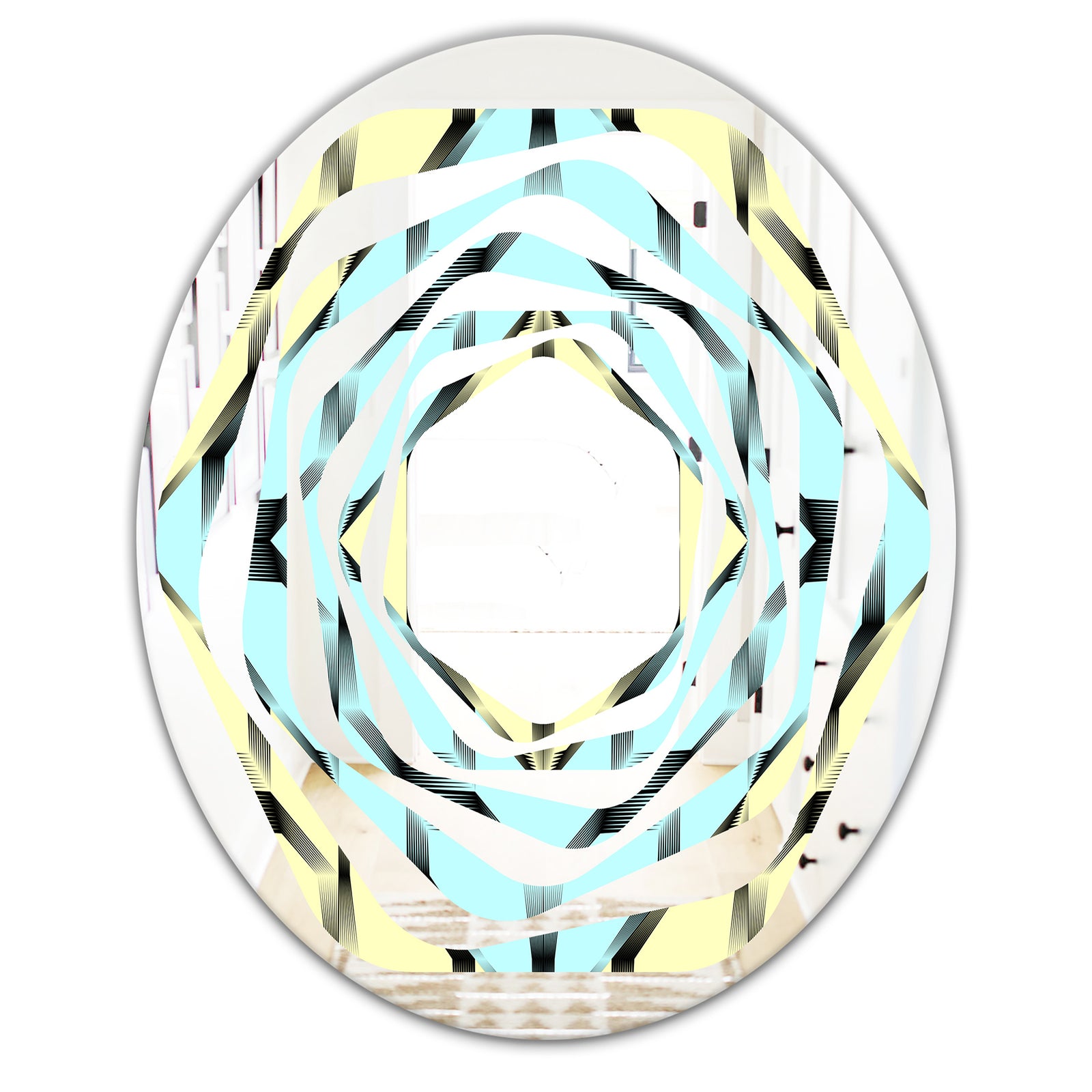 Black and White Fashion Ornament - Modern Round or Oval Wall Mirror - Whirl