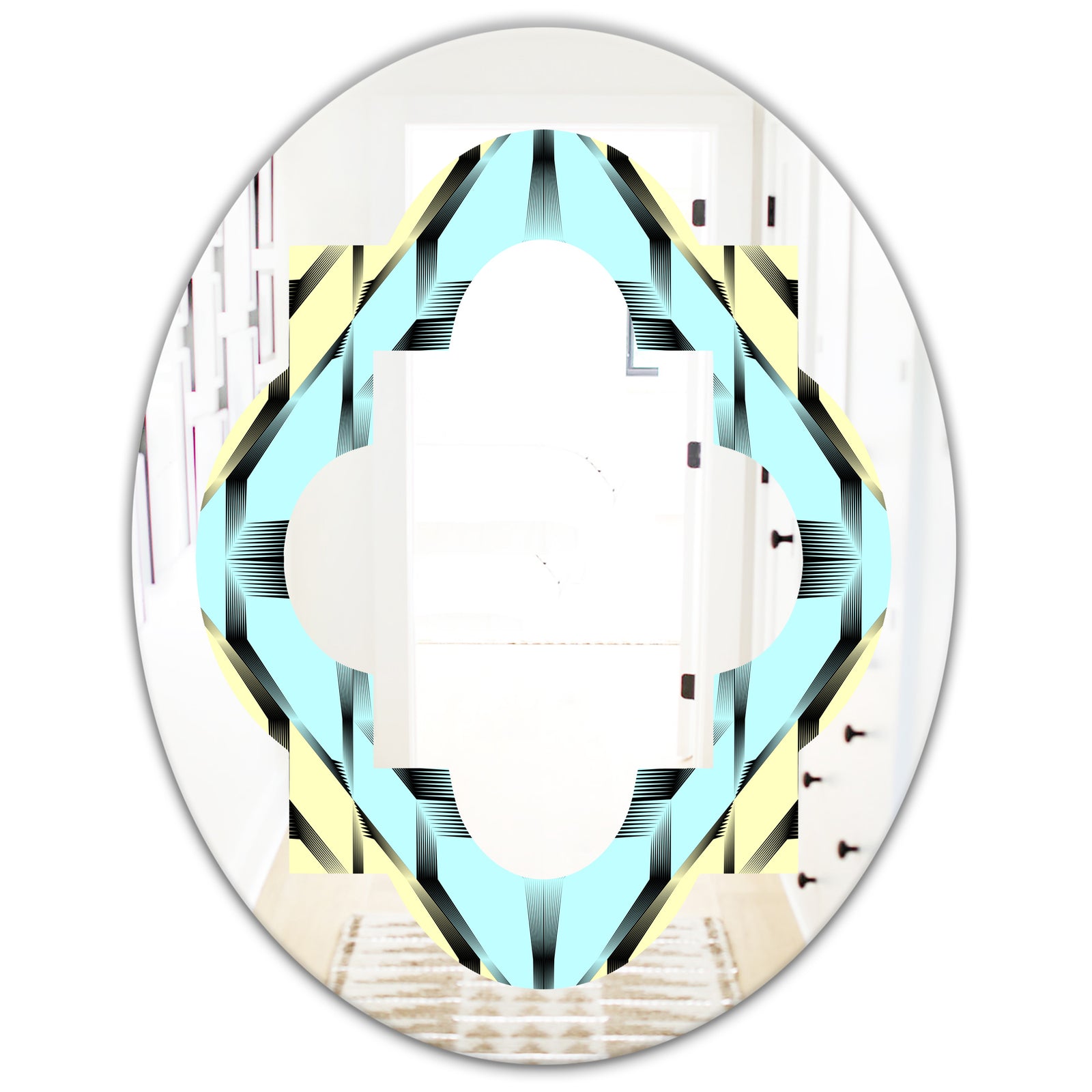 Black and White Fashion Ornament - Modern Round or Oval Wall Mirror - Quatrefoil