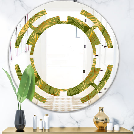 Golden Leaves I - Modern Round or Oval Wall Mirror - Space