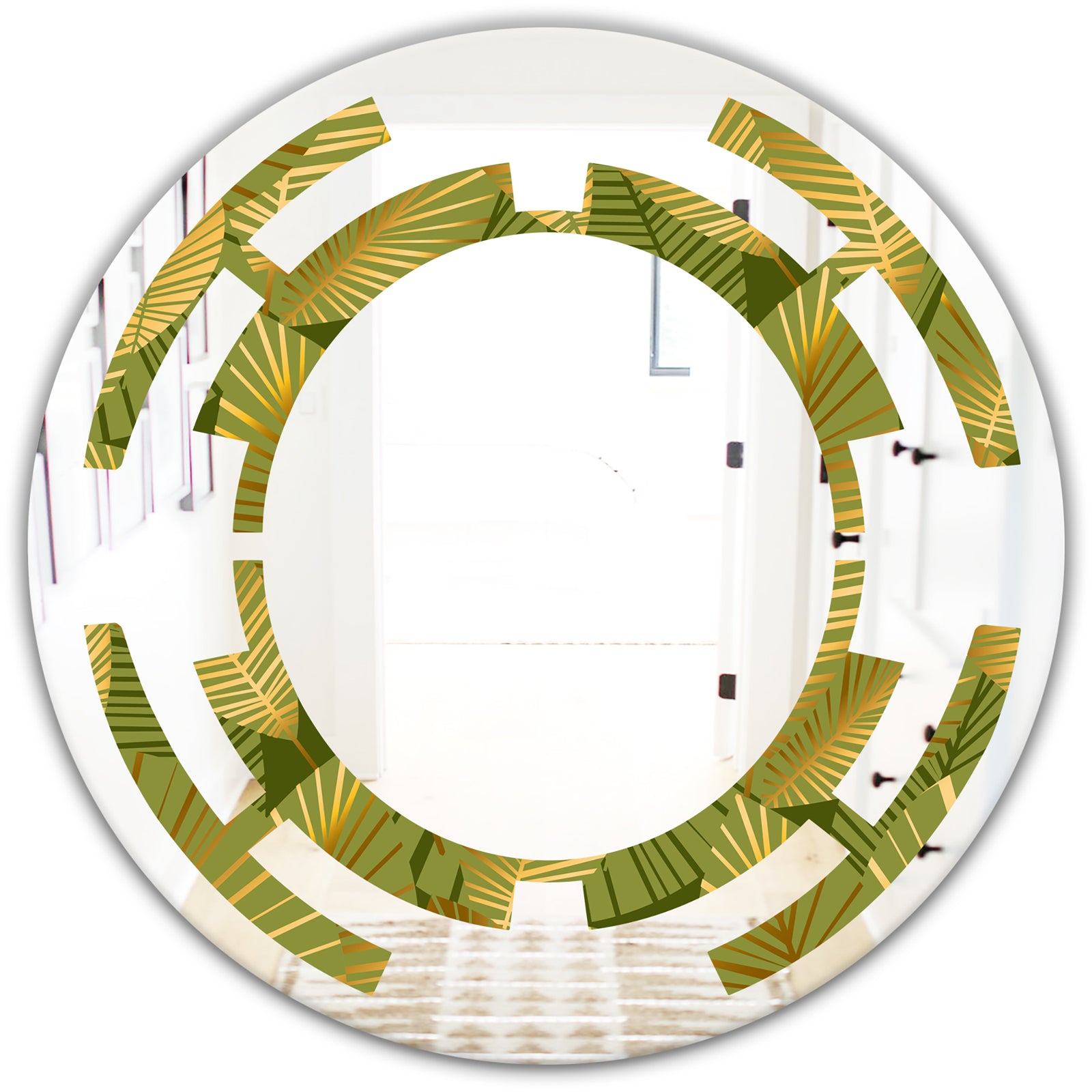Golden Leaves I - Modern Round or Oval Wall Mirror - Space
