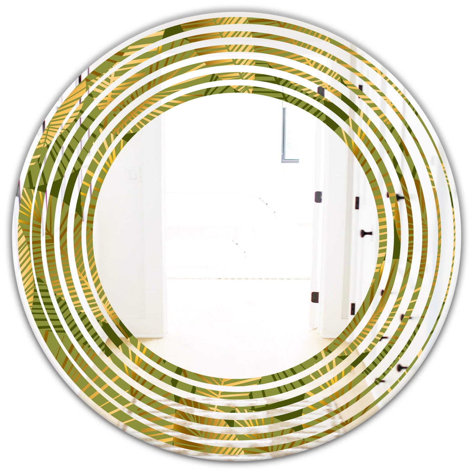 Golden Leaves I - Modern Round or Oval Wall Mirror - Wave