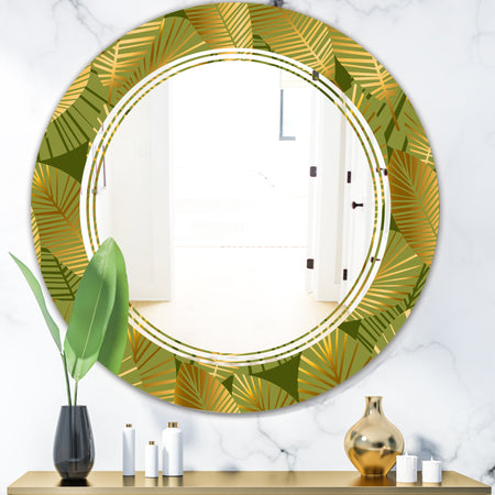 Golden Leaves I - Modern Round or Oval Wall Mirror - Triple C