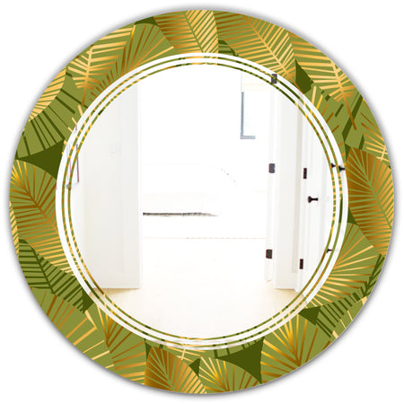 Golden Leaves I - Modern Round or Oval Wall Mirror - Triple C