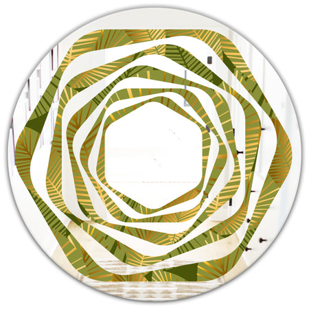 Golden Leaves I - Modern Round or Oval Wall Mirror - Whirl